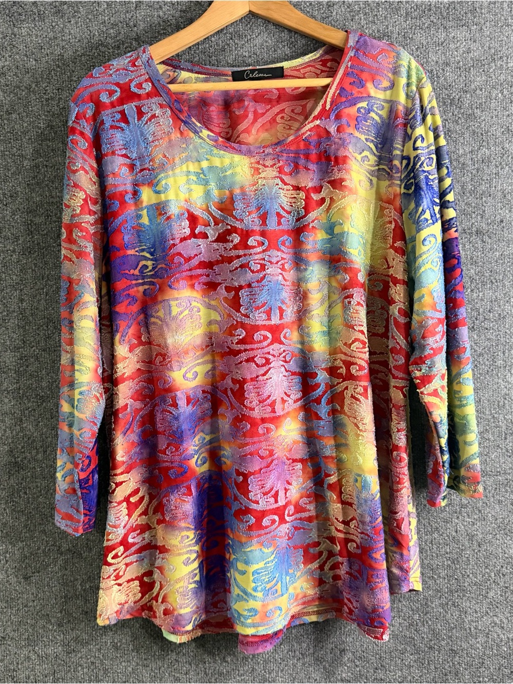 Calessa Womens 3X Multicolor Textured Knit Abstract Tunic Top Artsy Casual